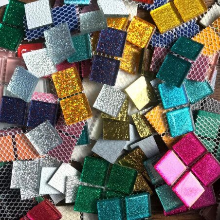 Mosaïque vétrocristal arlequin uni et paillette mix couleurs par 100 grammes