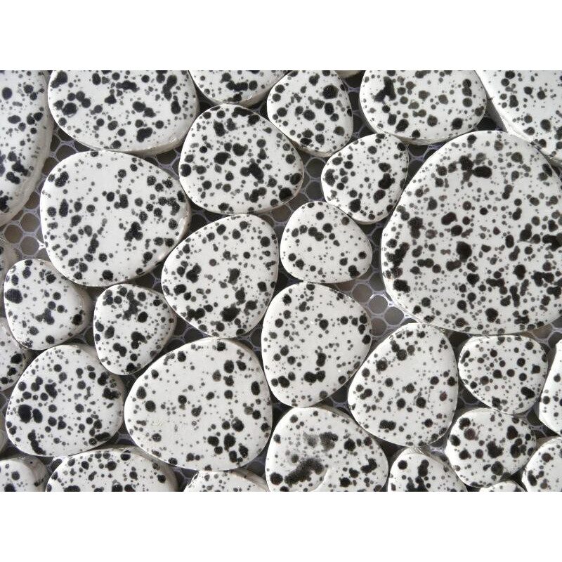 Blanc mosaïque encre de chine galet émaillé plaque 31.5 cm