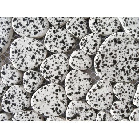 Blanc mosaïque encre de chine galet émaillé plaque 31.5 cm