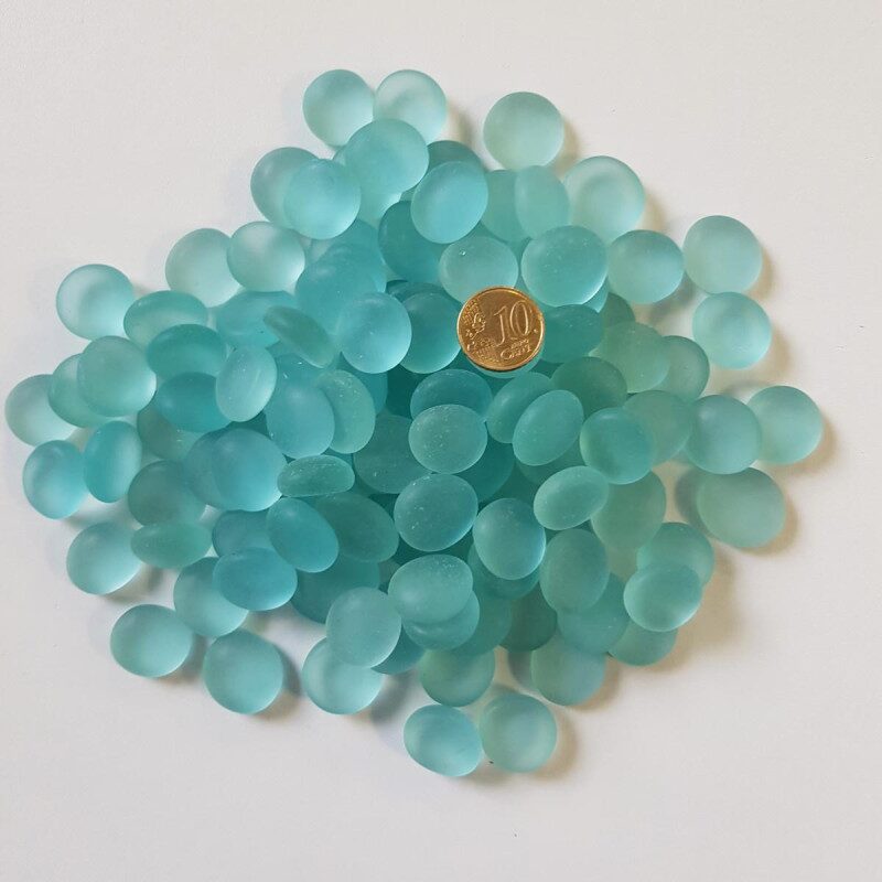 Bleu turquoise bille de verre plate bleu clair cyan givré 17-20 mm par 200 grammes