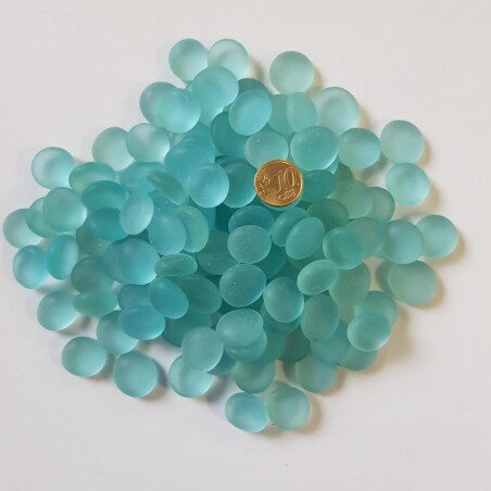 Bleu turquoise bille de verre plate bleu clair cyan givré 17-20 mm par 200 grammes
