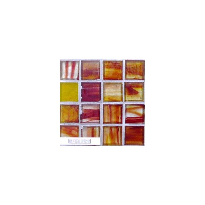 Jaune rouge orange mantra pâte de verre artisanale carré 2.5 cm par 16 carreaux