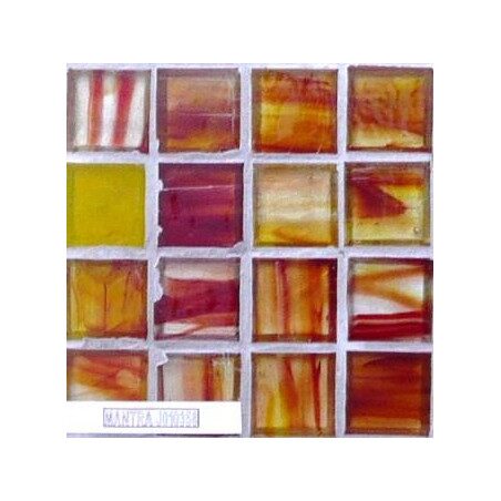 Jaune rouge orange mantra pâte de verre artisanale carré 2.5 cm par 16 carreaux
