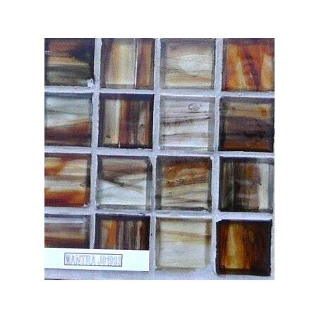 Brun mantra brillant verre artisanal carré 2.5 cm épaisseur 6 mm par 16 carreaux