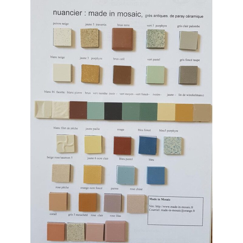 Nuancier mosaïque grès antique paray ceramique format 2 par 2 cm