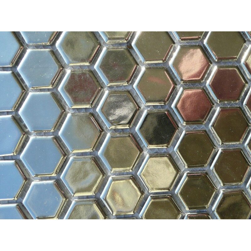Gris argenté mosaïque brillant hexagone métallisé 2.3 cm