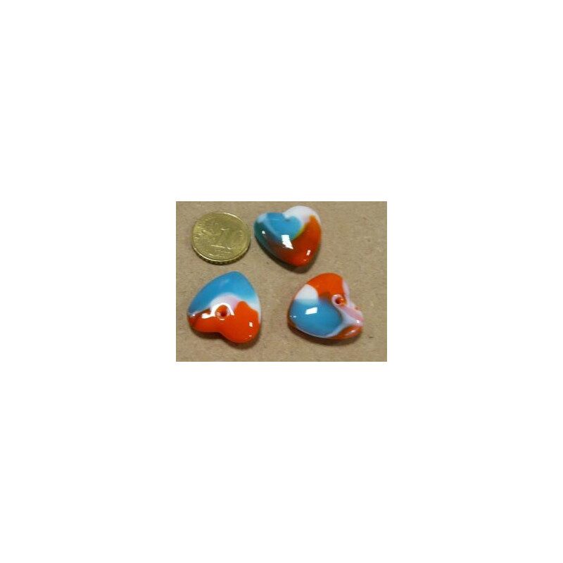 Orange blanc bleu opaque coeur bijou mosaïque en verre artisanale