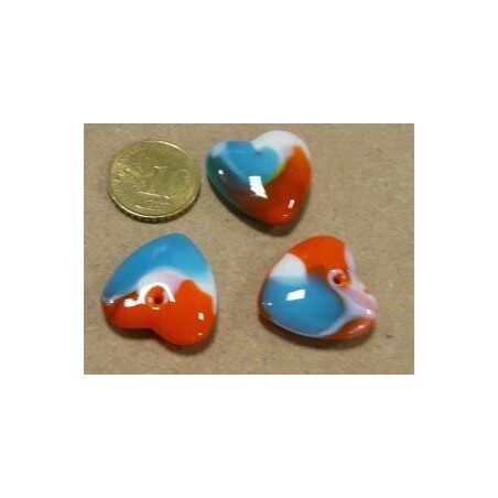 Orange blanc bleu opaque coeur bijou mosaïque en verre artisanale