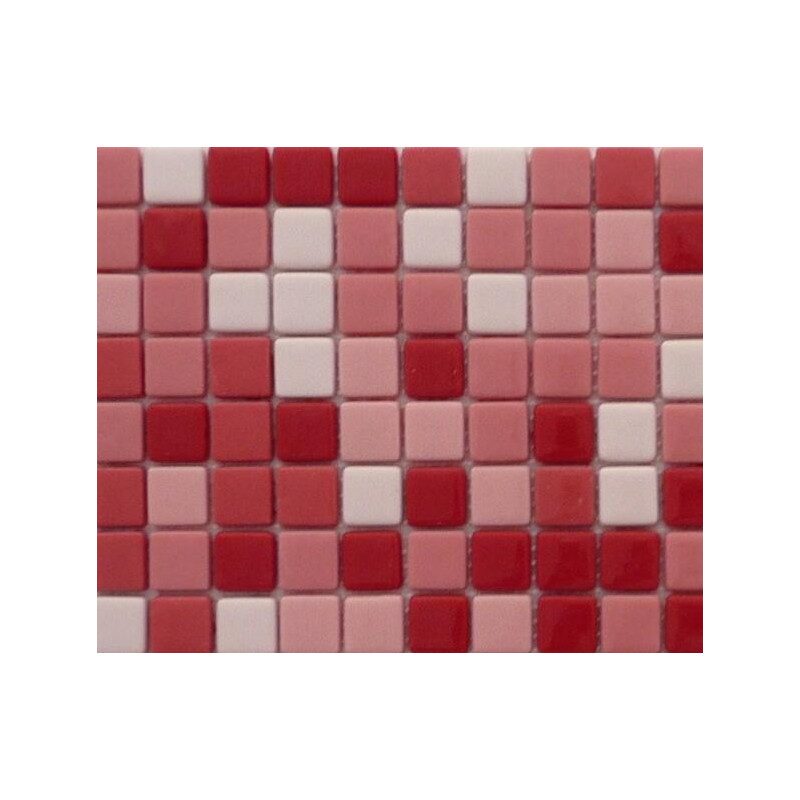 Mosaïque rose rouge émaux de verre 2 cm épaisseur 7 mm par 25 carreaux