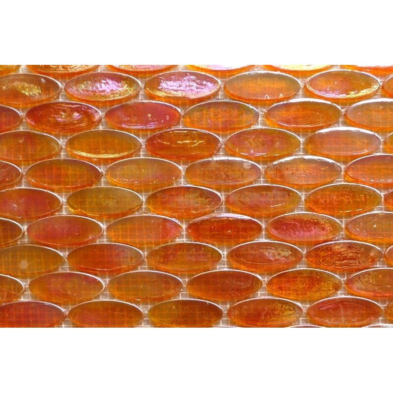 Orange mosaïque galet de verre orange calisson nacré par plaque de 29 par 29 cm