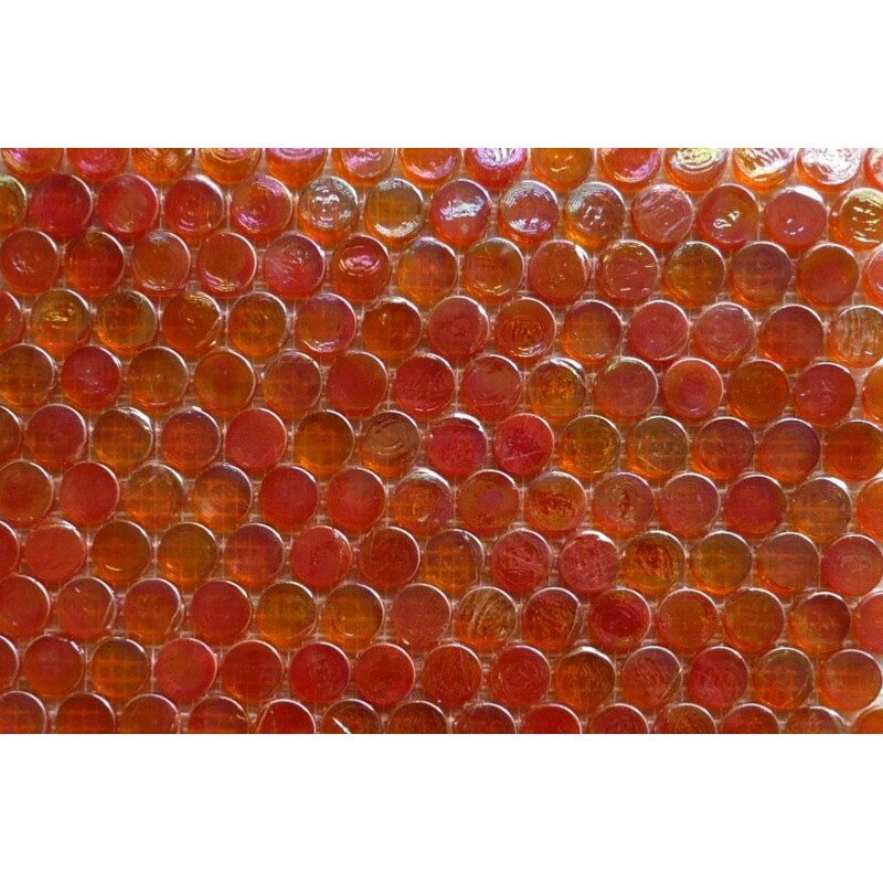 Orange mosaïque orange rond verre nacré par plaque de 29 par 29 cm