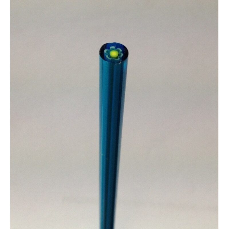 Millefiori bleu cyan fleur blanche tige de verre pour mosaïque diamètre de 4 à 6 mm 30 cm