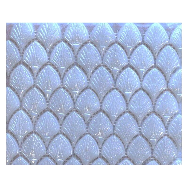 Blanc mosaïque palmette nacré par plaque 31 cm
