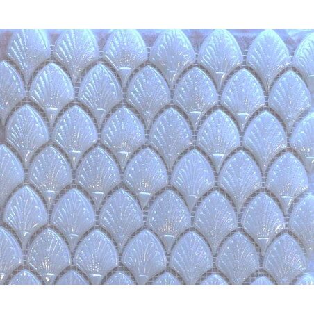 Blanc mosaïque palmette nacré par plaque 31 cm