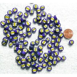 Millefiori bleu et jaune fleur diamètre de 8 mm par 50g
