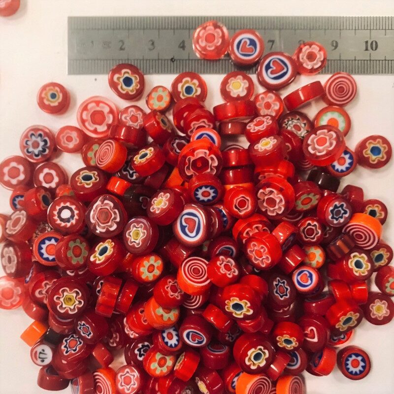 Millefiori rouge camaïeu diamètre de 8-12 mm par 50g