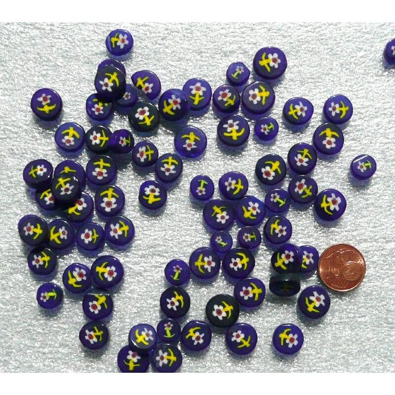 Millefiori bleu fleur jaune diamètre de 8 mm par 50g