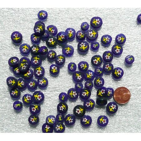Millefiori bleu fleur jaune diamètre de 8 mm par 50g