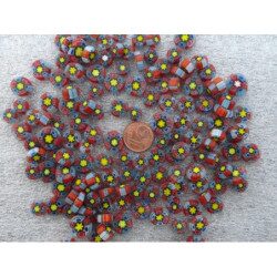 Millefiori rouge et bleu fleur jaune diamètre de 8 mm par 50g
